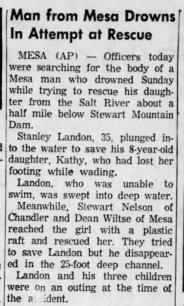 Stanley Landon drowns trying to save daughter